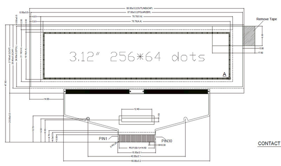 UG-5664ASWEF01 3.12&quot; 256*64 จุด โมดูลจอ OLED พร้อมอินเตอร์เฟซ SPI/ปานกลาง/I2C