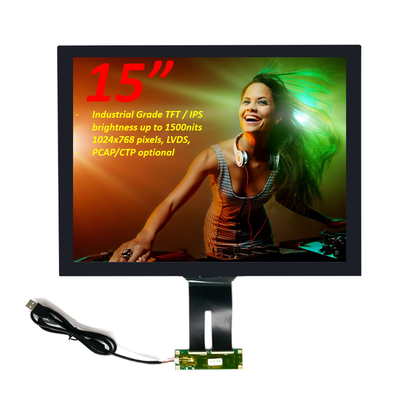 BOE อุตสาหกรรมเกรด 15 นิ้ว PCAP TFT Display LVDS แสงอาทิตย์อ่าน LCD Display 1500Nits